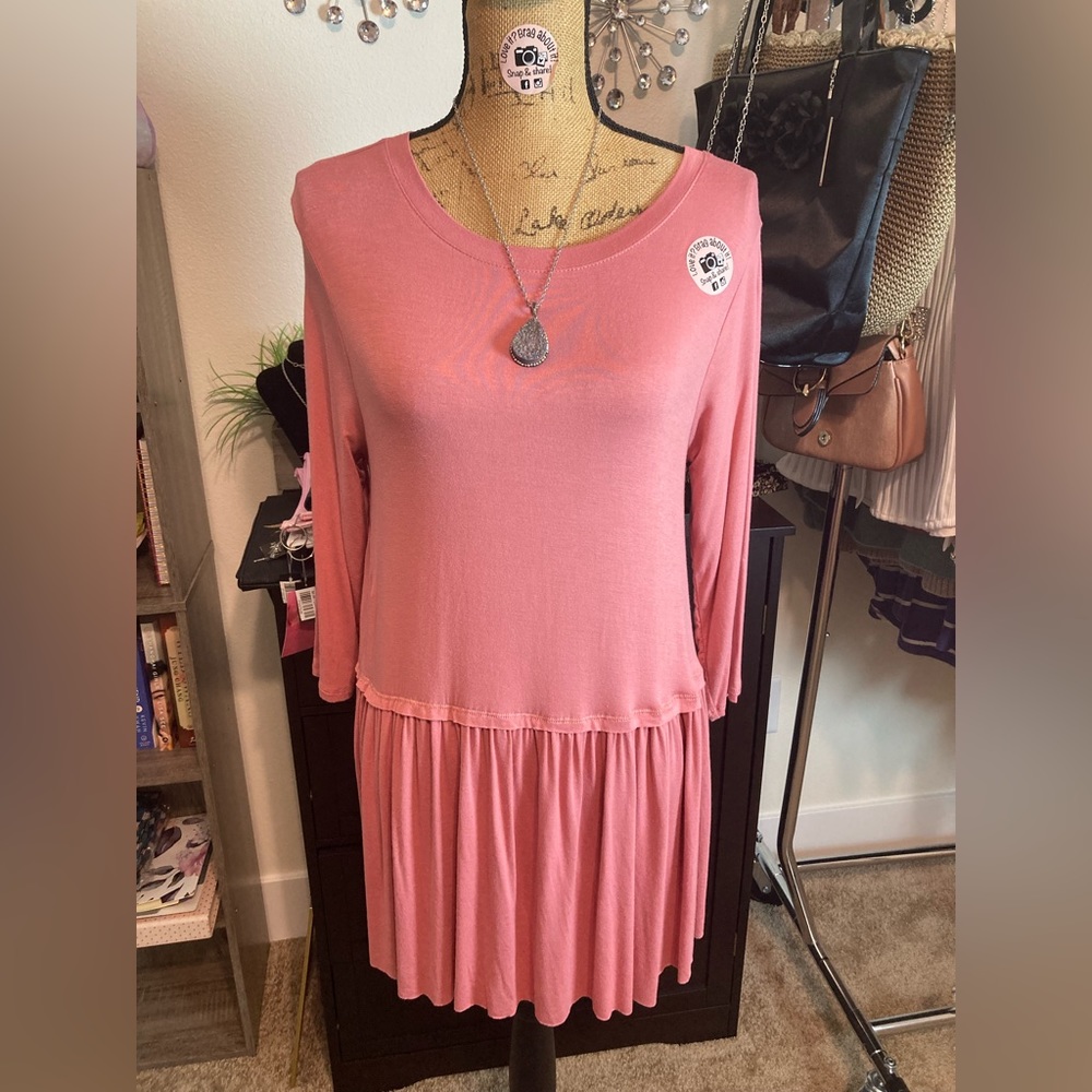 New Women's Pink 3/4 sleeve blouse ruffles